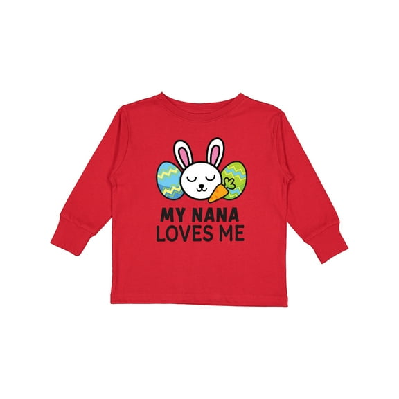 Inktastic My Nana Loves Me with Bunny and Easter Eggs Boys or Girls Long Sleeve Toddler T-Shirt