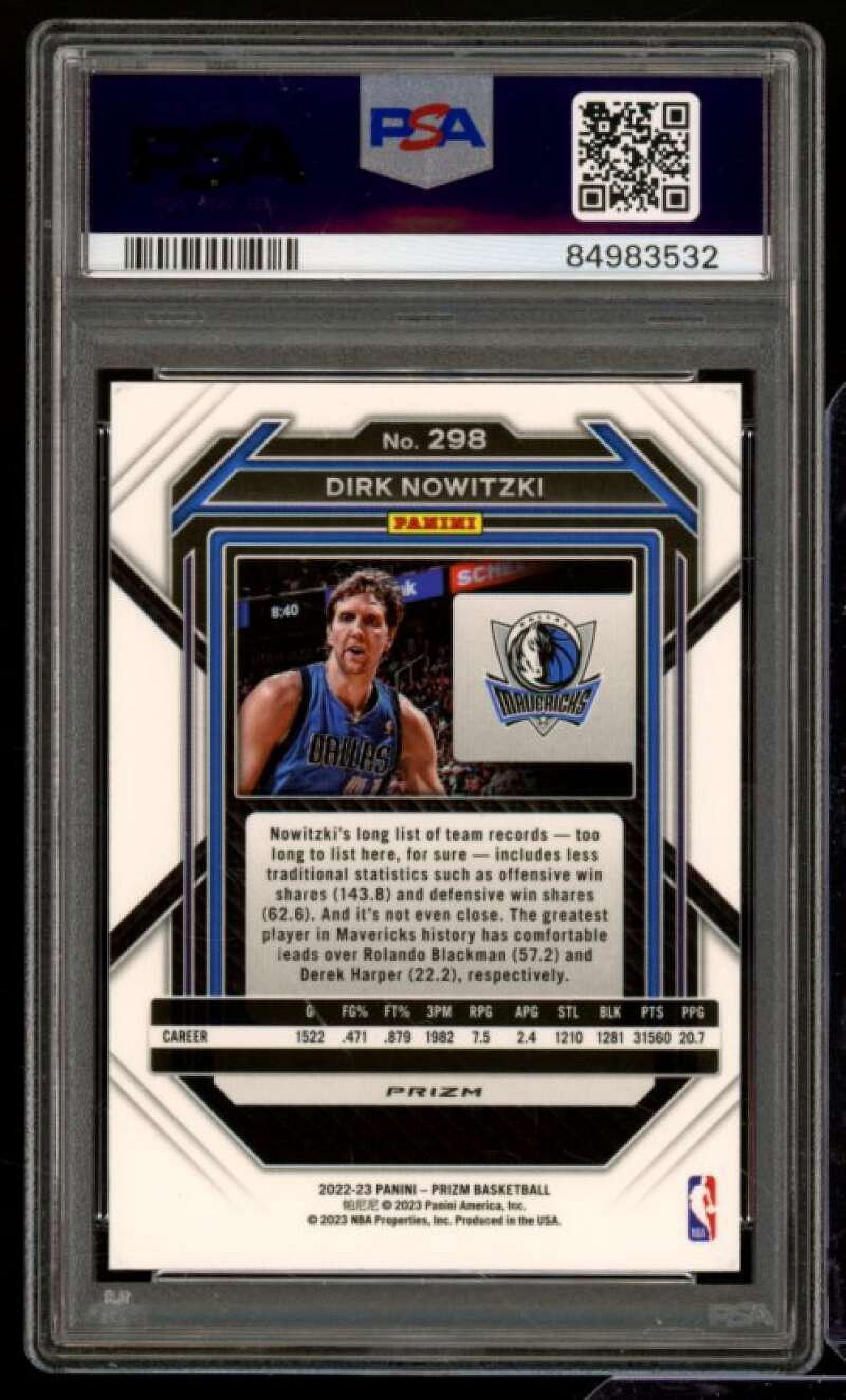 Dirk Nowitzki Card 2022-23 Prizm Ice (pop 1) #298 PSA 9 - Walmart.com
