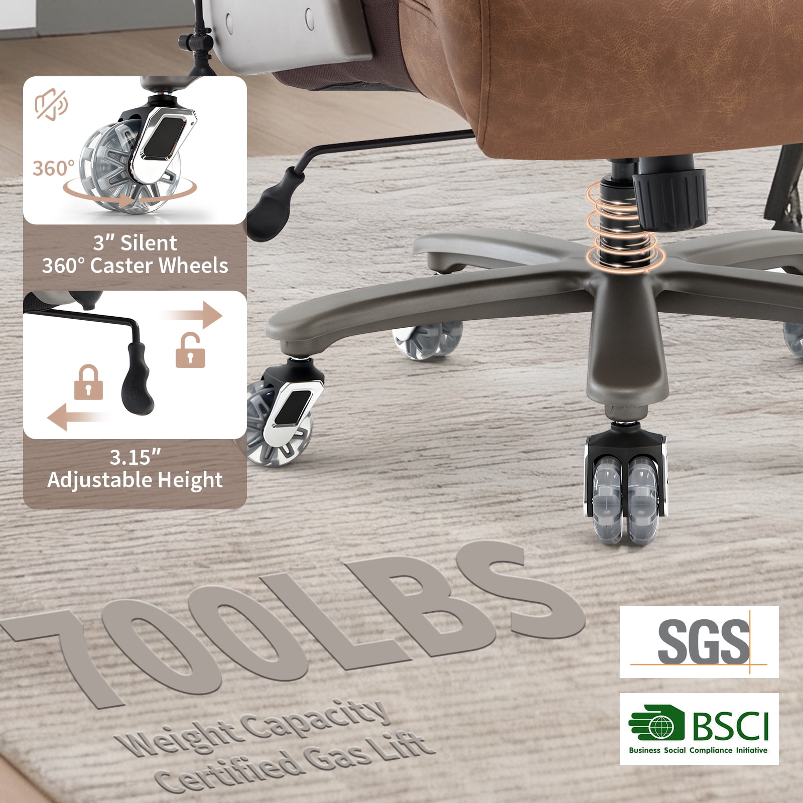 Big and Tall Office Chair 700lbs, High Back Executive Desk Chair with Adjustable 3D Arms&Lumbar Support for Back Pain, Heavy Duty Computer Chair with Strong Mental Base&Dual Rubber Wheels