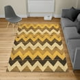 thumbnail image 2 of Chevron Turkish Area Rug, Zig Zag Lines Pattern on Wooden Looking Background Rustic Home Print, Soft Carpet for Living Room Decor with Distressed Look, 2.6' x 5', Mustard Champagne, by Ambesonne, 2 of 4