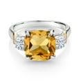 thumbnail image 2 of 925 Silver and 10K Yellow Gold Yellow Citrine and White Moissanite 3 Stone Ring for Women (4.06 Cttw, Gemstone November Birthstone, Cushion 10MM, Round 4MM, Available in Size 5, 6, 7, 8, 9), 2 of 3
