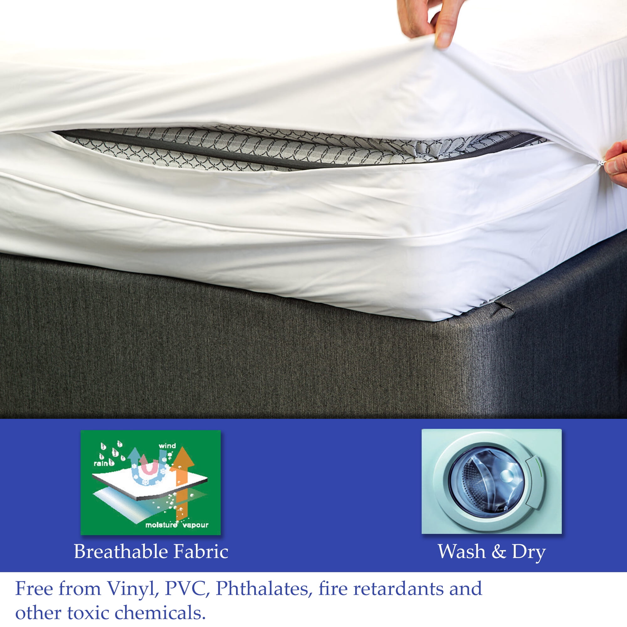 Continental Sleep, Premium Zippered Mattress Protector with Breathable and Noiseless Feature, Water Proof, Premium Quality Fabric Zippered, Fits Mattress 6-Inch to 9-Inch, Twin, White