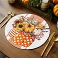 thumbnail image 5 of Fall Round Placemats Set of 4 Orange Pumpkin Place Mats Thanksgiving Woven Placemat Pine Cone Berry Sunflower Vase Stripe Circle Braided Table Mat for Kitchen Dining Table Party Home Decor 15 Inch, 5 of 9