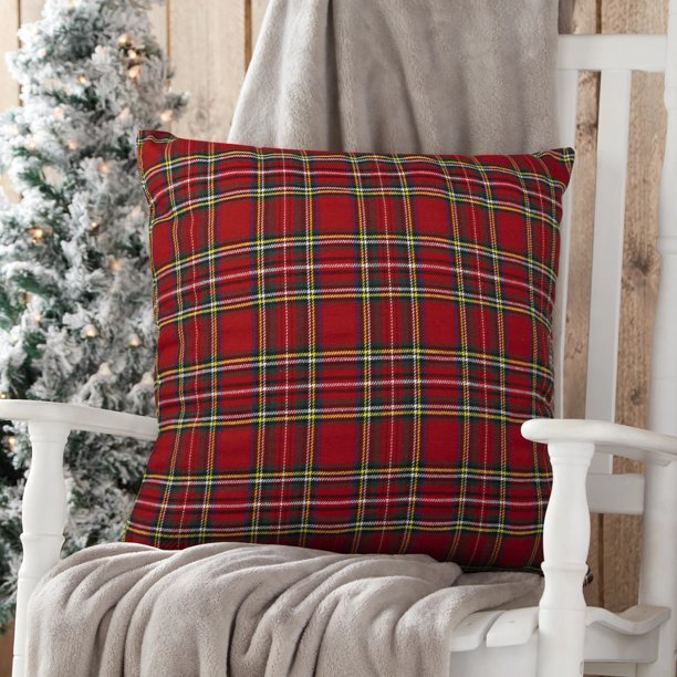 Set of 2 Red Plaid Christmas Decorative Throw Pillow Covers 18" x 18