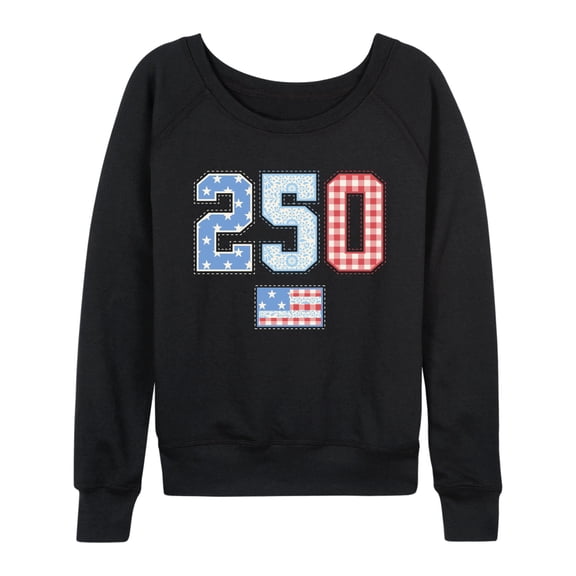 Instant Message - 250 Americana Quilt Lightweight French Terry Wide Neck Long Sleeve Graphic Shirt