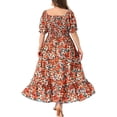thumbnail image 4 of GRACE & GRANDEUR Women's Plus Size Short Sleeves Square Neck Smocked Boho Floral Maxi Dresses 3X Red, 4 of 8