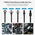 thumbnail image 5 of 110 PCS Automotive Installation Black Push Mount Cable Zip Ties Assorted Sizes, 5 of 5