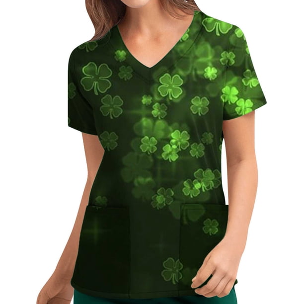 Pntutb moda mujer St. Patrick'S Day estampado manga corta cuello en V tops enfermería uniforme de trabajo Pntutb Pntutb-4510