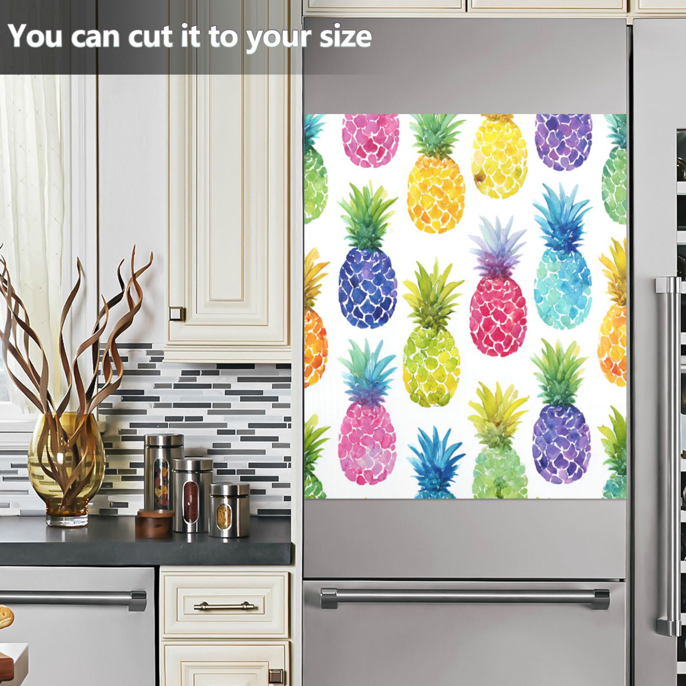 Dishwasher Magnetic Refrigerator Magnet Cover Sticker Home Decorative 23"x26" Vibrant Watercolor Pineapples