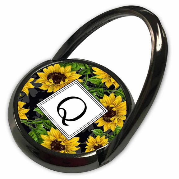 3dRose, Sunflower Letter Q Monogram black and yellow flowers classic floral, Phone Ring