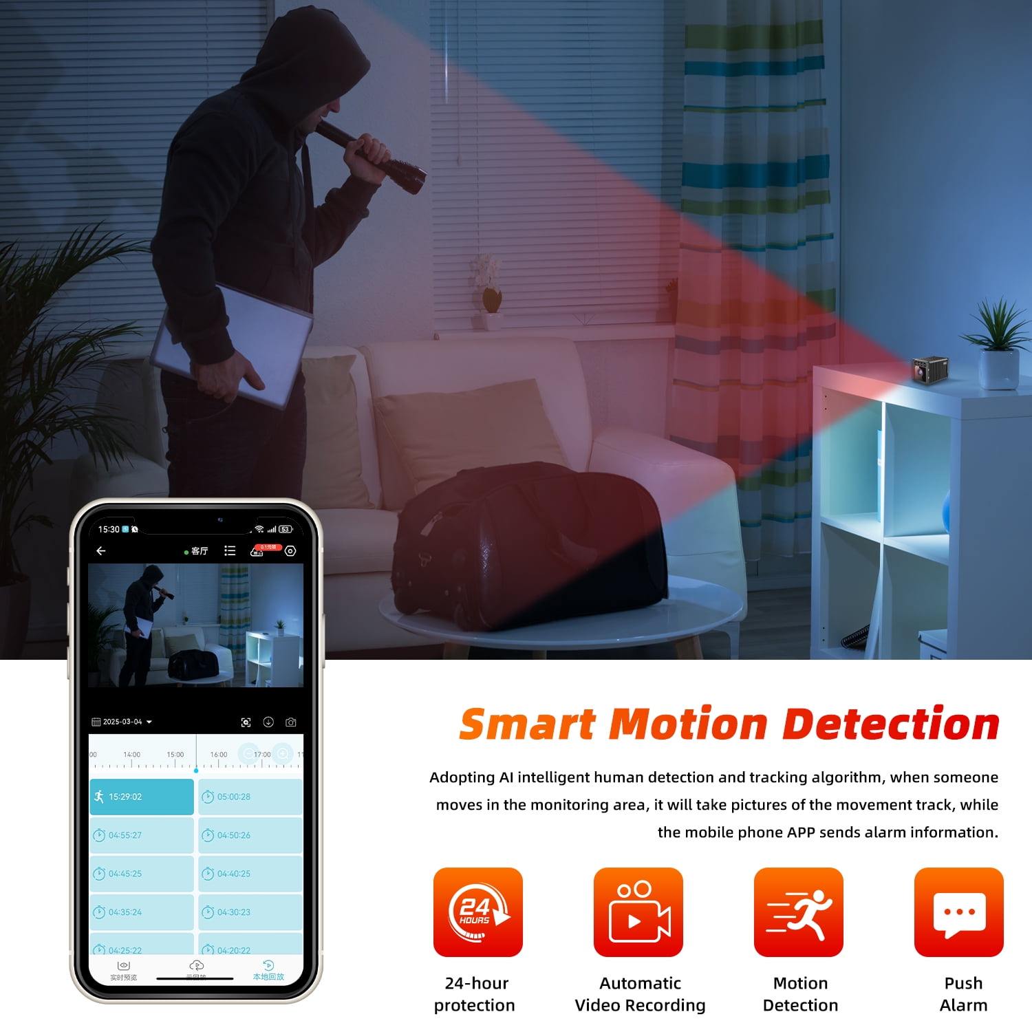 Smart WiFi Wireless Indoor Camera, Mini Container Security Cam with AI Motion Detection, Night Vision, Cloud Storage, Rechargeable Battery, Baby & Pet Monitor