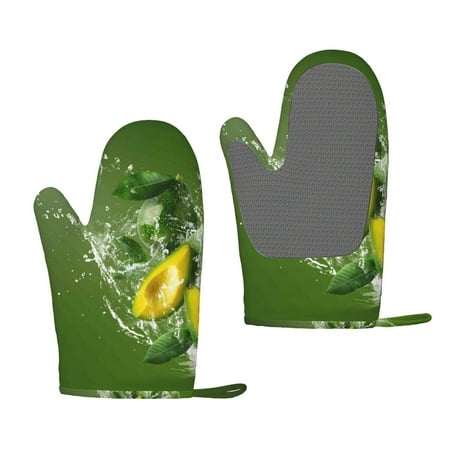 

Hirioo Friut Avocado for Silicone Oven Mitts for BBQ Baking Cooking Set of 2 Heat Resistant 260℃ Non-Slip Kitchen Essentials