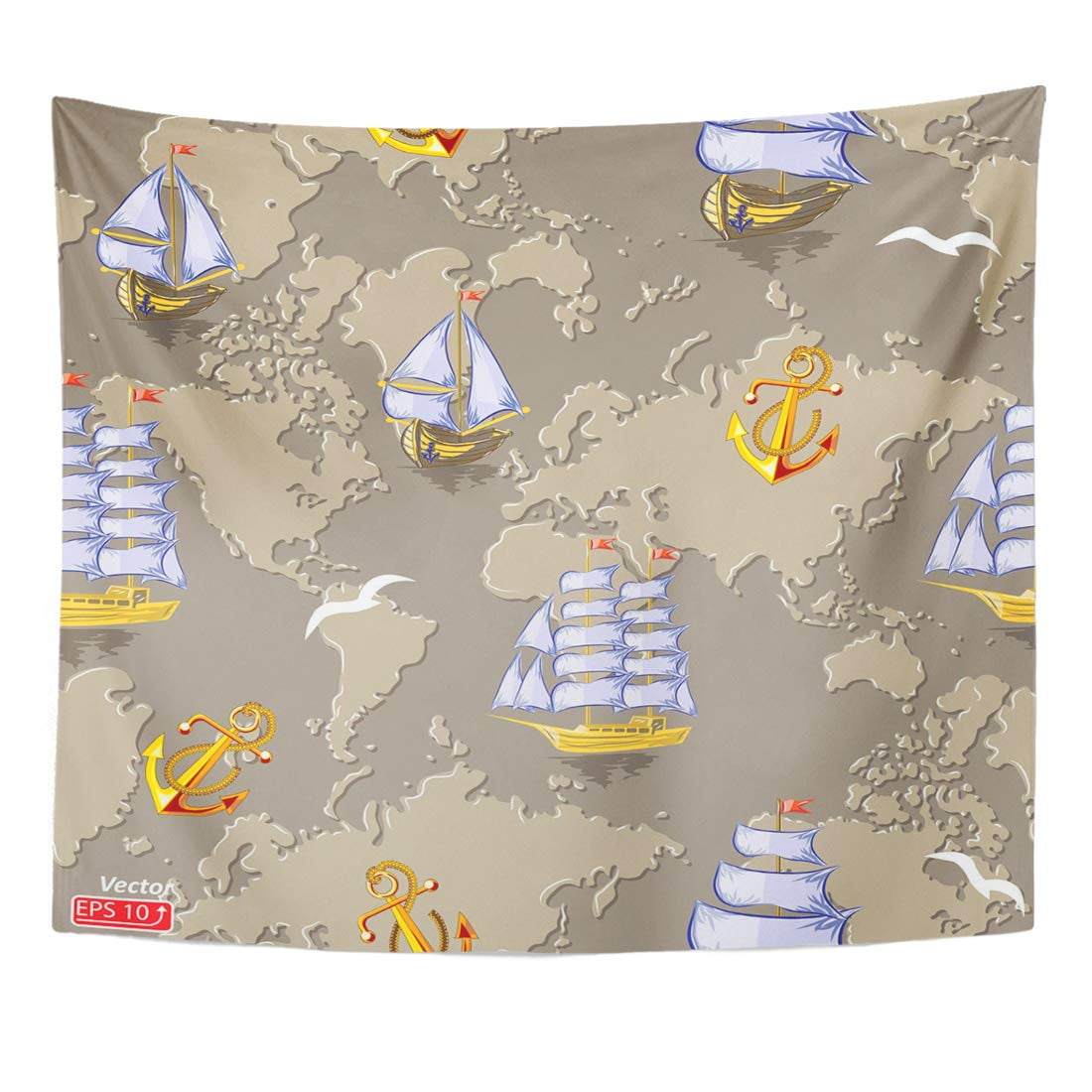 Sailing Ships Map Beige Wall Decal