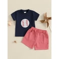 thumbnail image 4 of PaerPade Baby Toddler Boys Shorts Set, 6 12 18 24 Months 2T 3T Short Sleeve Embroidery Baseball T-shirt with Plaid Shorts Summer 2-piece Outfit, 4 of 9
