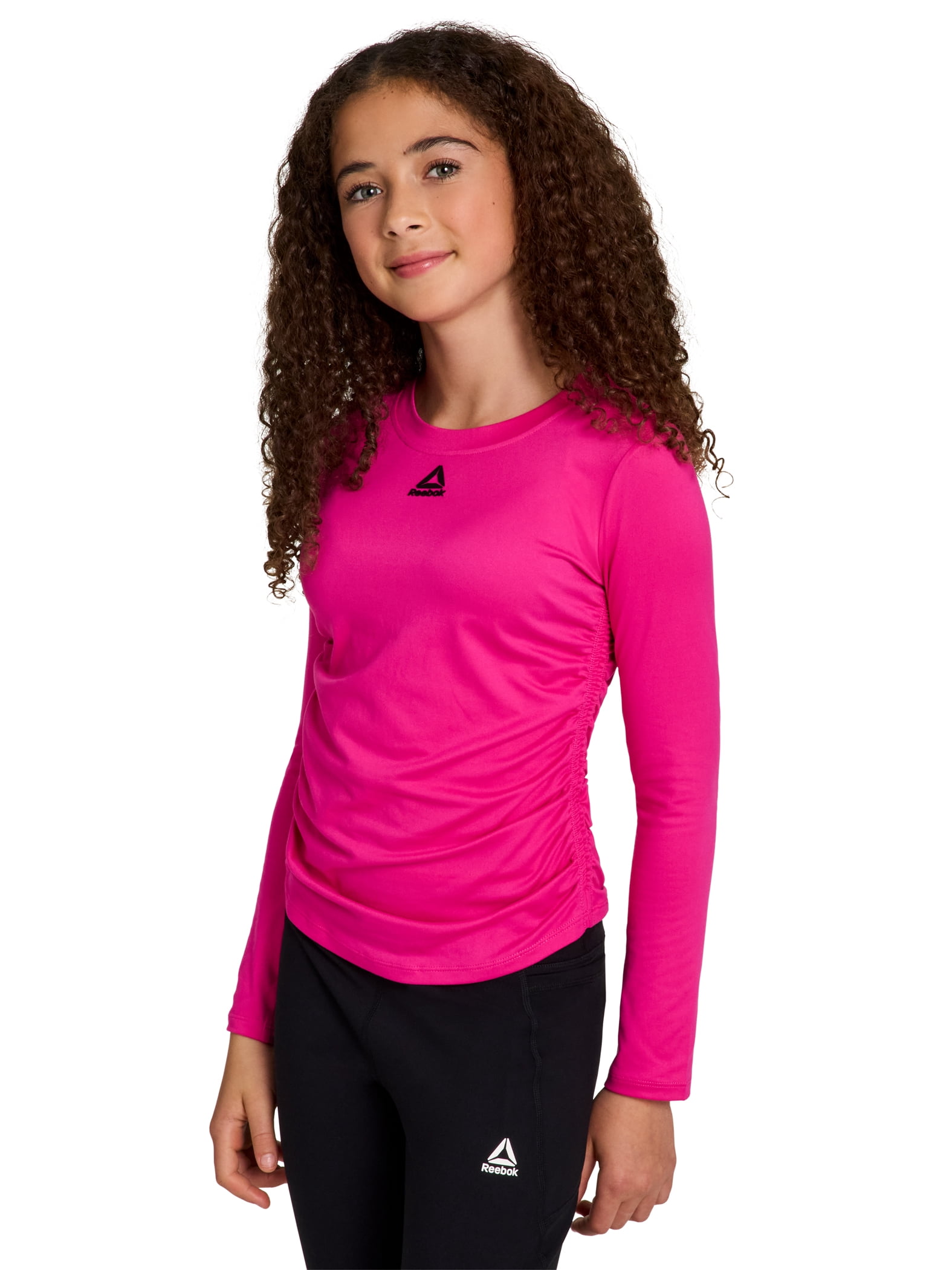 Reebok Girl's Legacy Performance Long Sleeve Side Ruched Top, Sizes 4-18