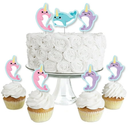 Narwhal Girl - Dessert Cupcake Toppers - Under The Sea Baby Shower or Birthday Party Clear Treat Picks - Set of (Best Way To Treat A Girl)