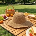thumbnail image 6 of Women Wavy Ruffle Wide Brim Crochet Straw Sun Hat UPF 50+ UV Protection Packable Foldable Breathable Beach Travel Bucket Hat Khaki, 6 of 6