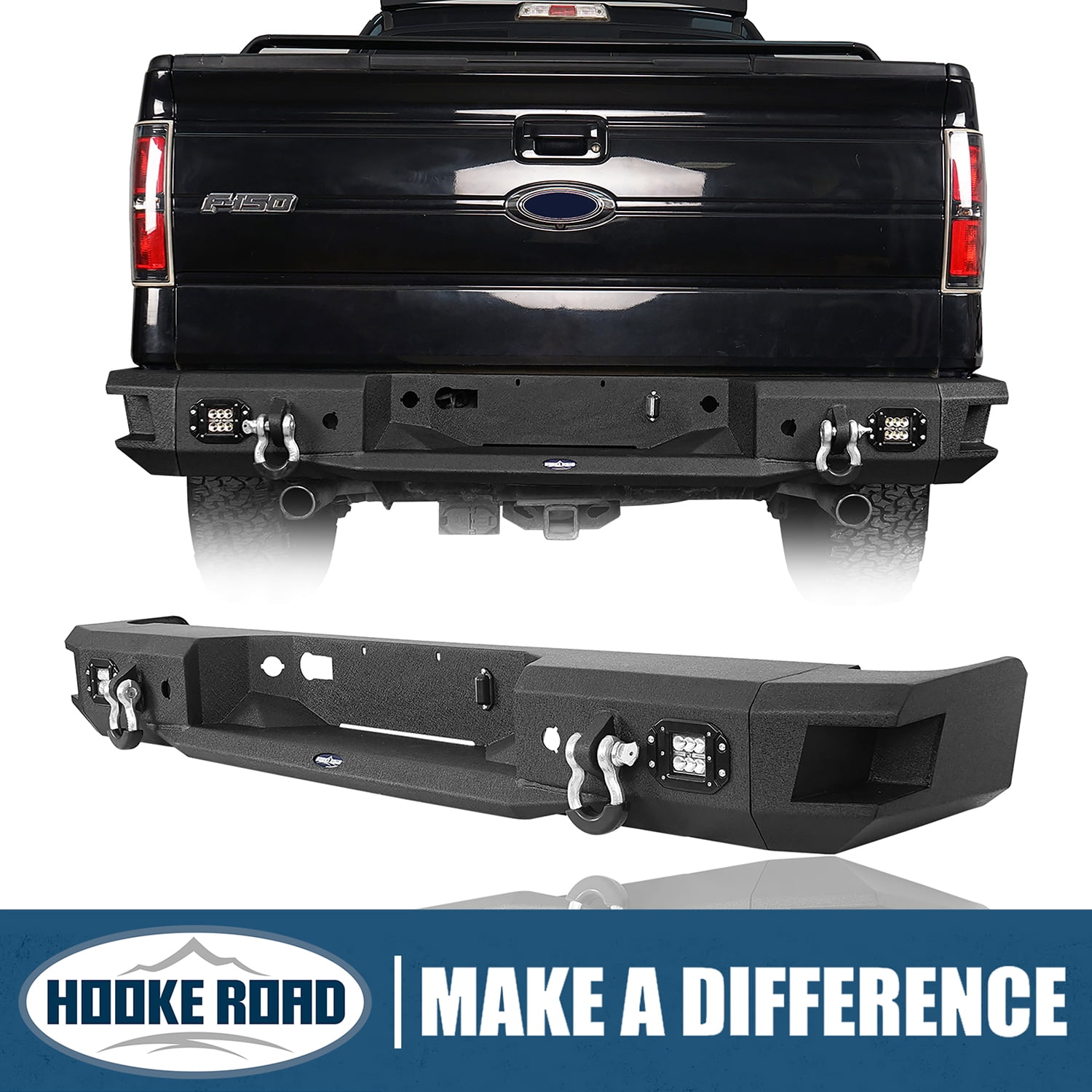 Hooke Road Rear Back Bumper Steel Fit Ford F150 2006 2007 2008 2009 2010 2011 2012 2013 2014
