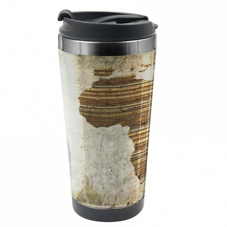 

African Travel Mug Wooden Plank Map Steel Thermal Cup 16 oz by Ambesonne