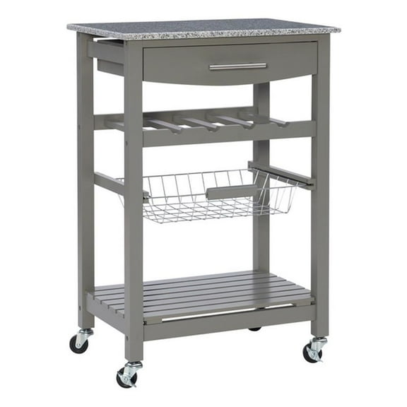 Kingfisher Lane Wood Kitchen Island Granite Top Wine Rack in Gray