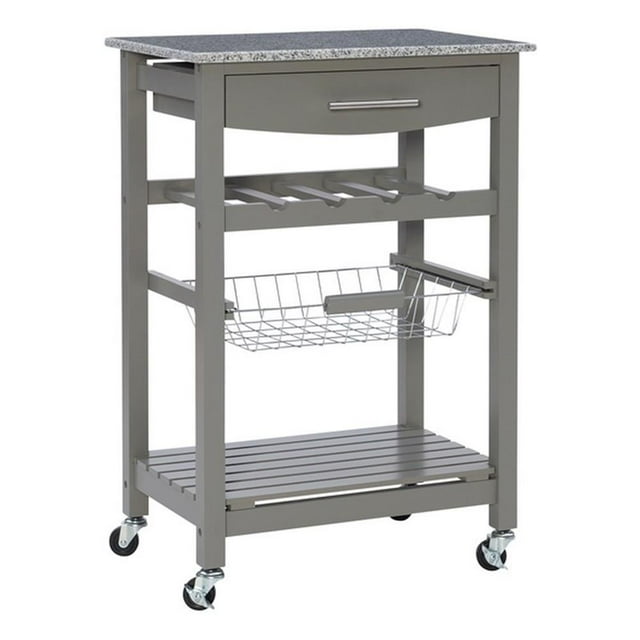 Linon Natalie Îlot de Rangement de Cuisine Roulant avec Dessus en Granit en Bois Gris