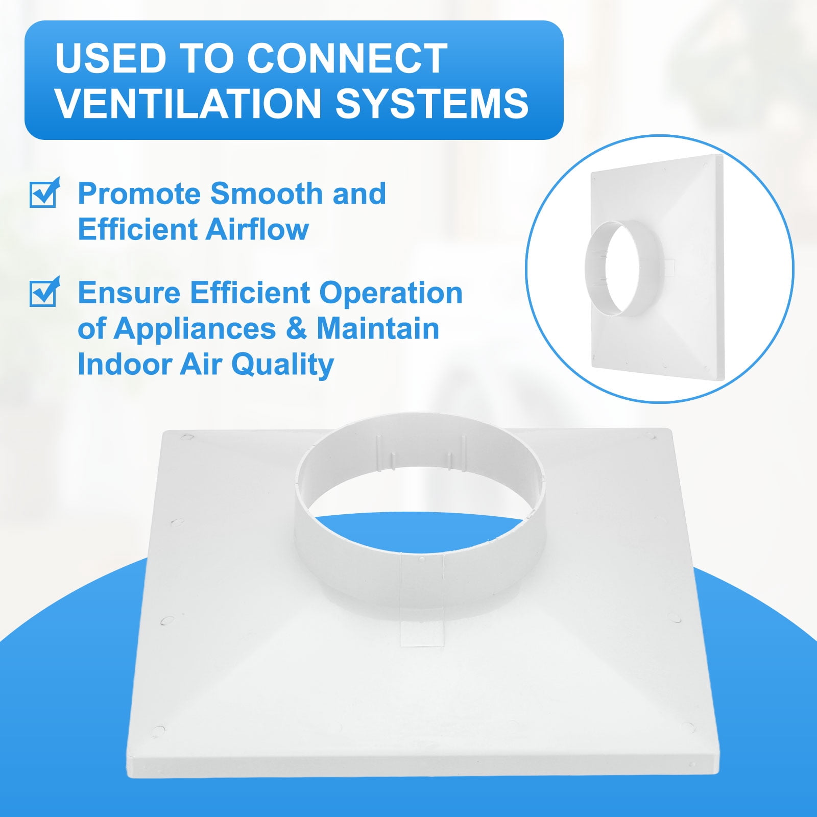 Uxcell 13" to 6" Duct Connector Flange, Plastic Square to Round Straight Dryer Vent Wall Plate for Air Heating Cooling Ventilation System HVAC Exhaust Fan, White