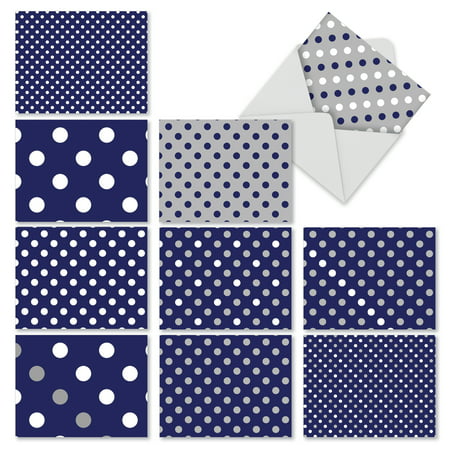 'M2067 IN THE NAVY' 10 Assorted Thank You Note Cards Feature Spots of Blue and White with Envelopes by The Best Card