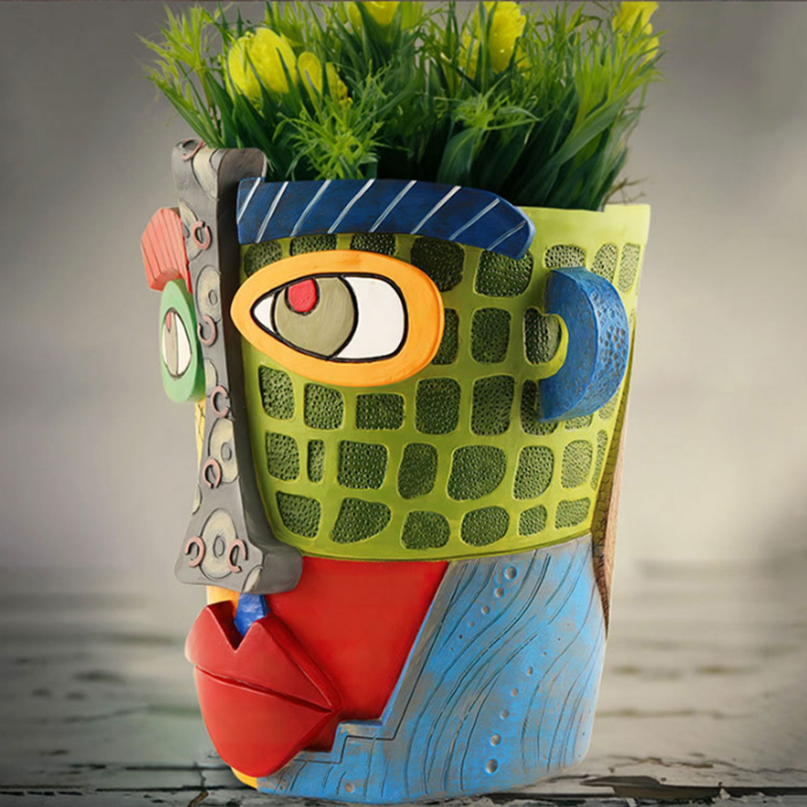 Picasso Brutalist Abstract Beauty Face Flower Pot Ornaments - Unique Face Planters Pots Rainbow Head Planter Decorative Flower Pot for Indoor Outdoor Plants