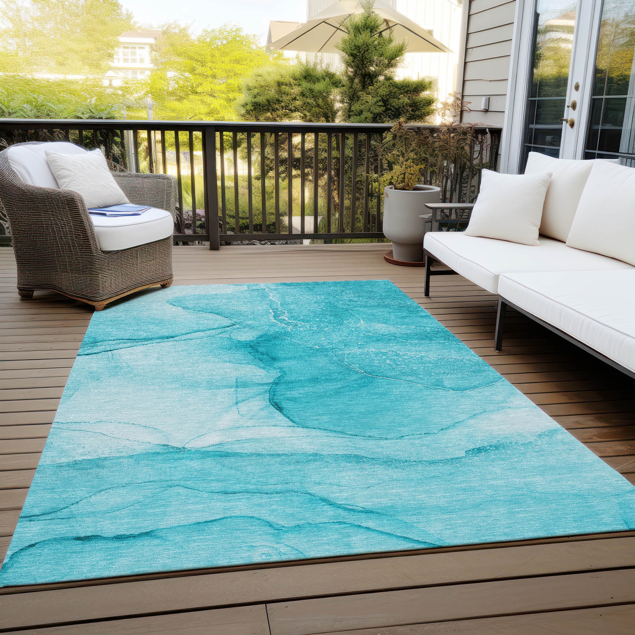 Addison Rugs Chantille Indoor/Outdoor Transitional Watercolors Teal Washable Rectangle Rug, 10' x 14'