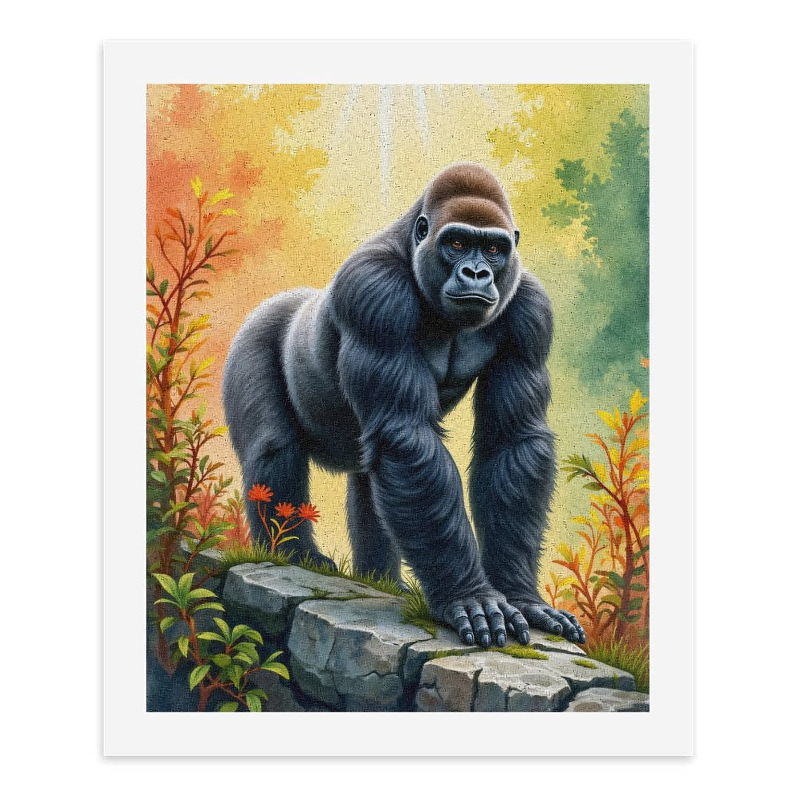Paint by Numbers Kit for Adults, Gorilla On Rock In Sunlit Forest Paint by Numbers, Easy Paint by Numbers Kit for Adults Beginner, DIY Adult Paint by Number Kits on Canvas, Home Decor