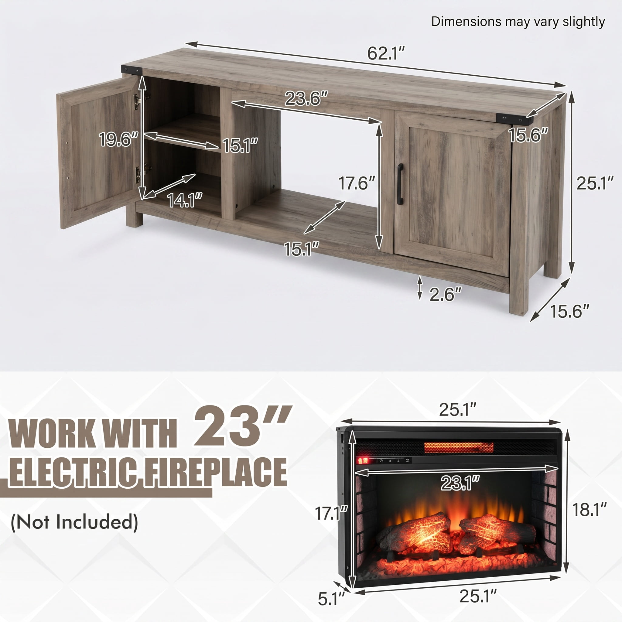 Kadyn TV Stand, TV Cabinet, Entertainment Center Console Table, Electric Fireplace TV Stand with Storage Cabinets for TVs up to 70 Inch (Not Included the Electric Fireplace)-Natural