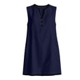 thumbnail image 5 of VBVC Women's Crew Neck Sleeveless Shift Dress,Color Block Trim Tunic Dress For Women,Ladies' Casual Button Detail Mini Dress with Pockets,Navy,S-2XL, 5 of 7