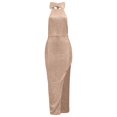 thumbnail image 3 of Women's Fashion Halter & Round Neck Sleeveless Sequin Split Bow Evening Party Dress, Champagne, XL, 3 of 4