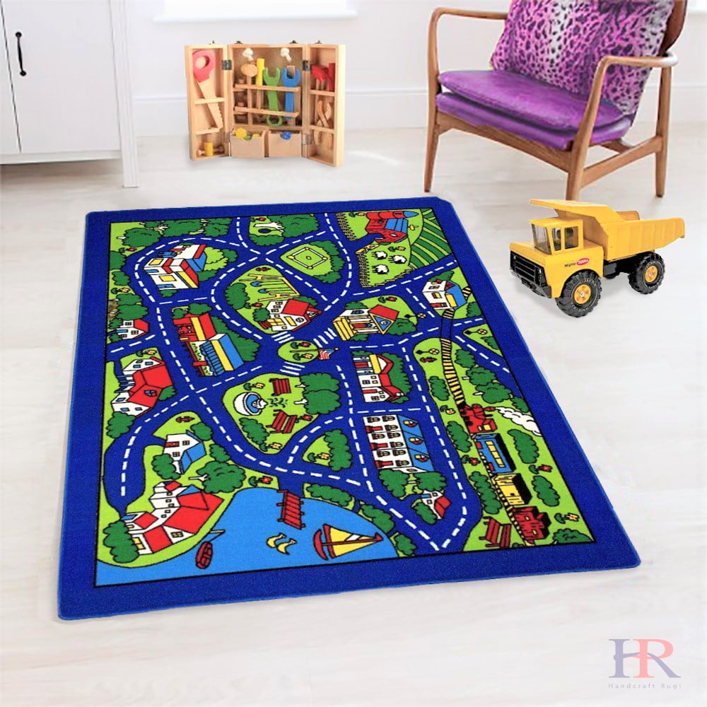 Road Mats by Handcraft RugsMy Neighborhood Map, Blue and Multi color
