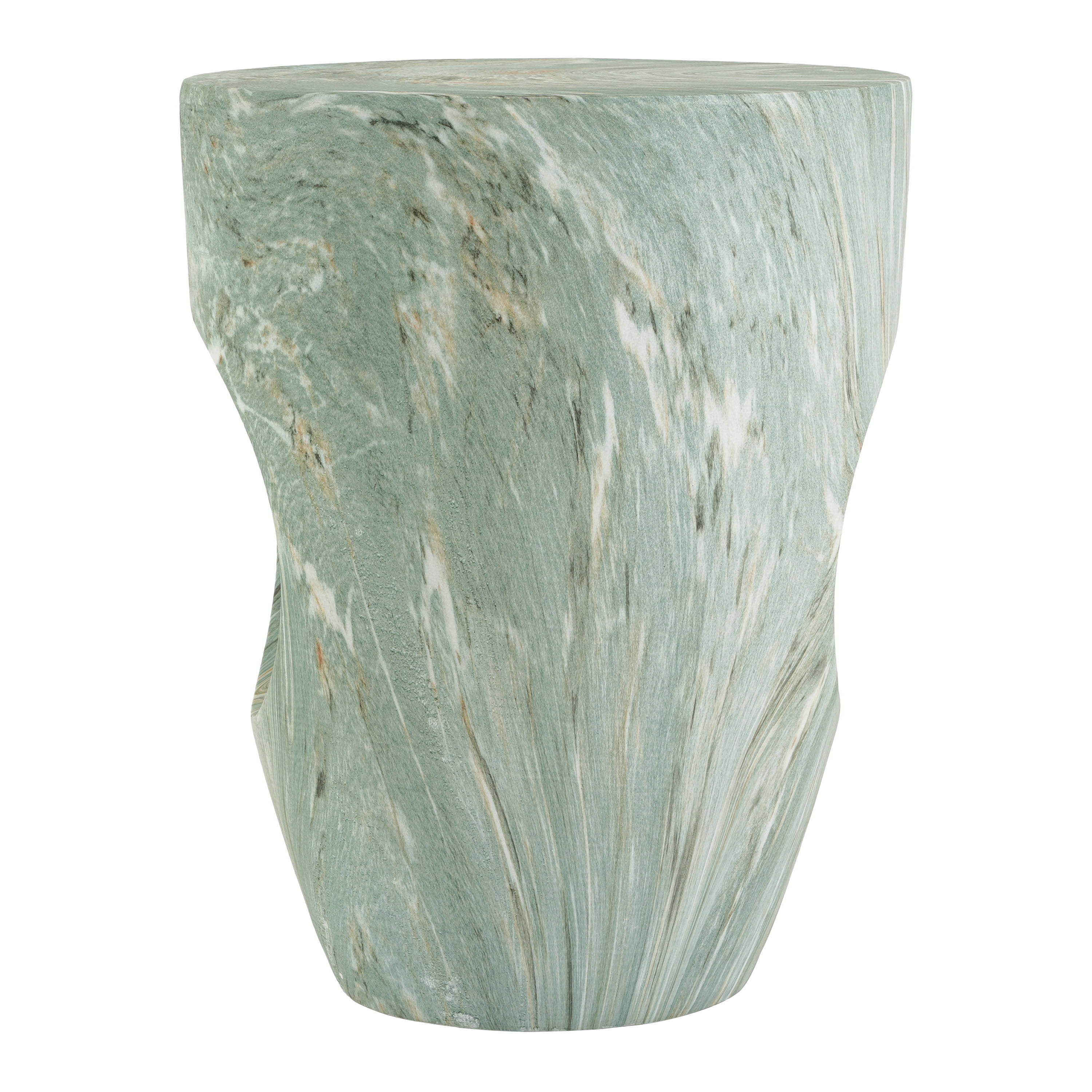 Round MGO Side Table 14.96 Inch, Faux Marble Outdoor Garden Stool and Indoor End Table, No Assembly Required, Green Marble