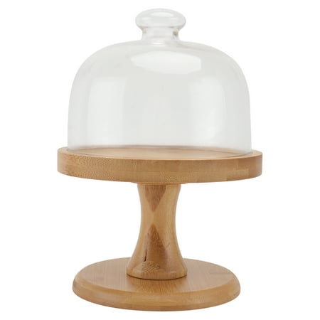 

Etereauty Cake Dome Stand Cover Plate Mini Display Footed Wooden Dessert Cupcake Holder Flower Glass Cloche Cheese Tray