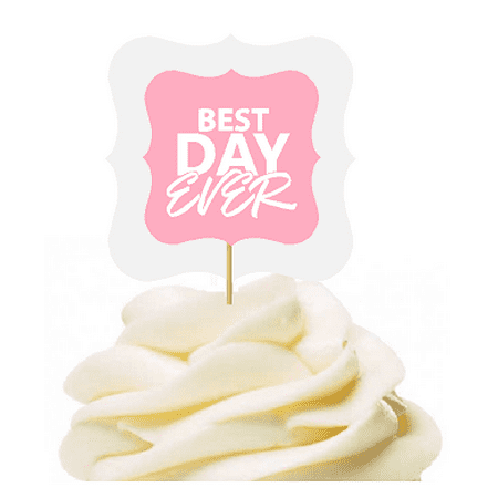 Light Pink 12pack Best Day Ever Flower Cupcake Desert Appetizer Food Picks for Weddings, Birthdays, Baby Showers, Events &