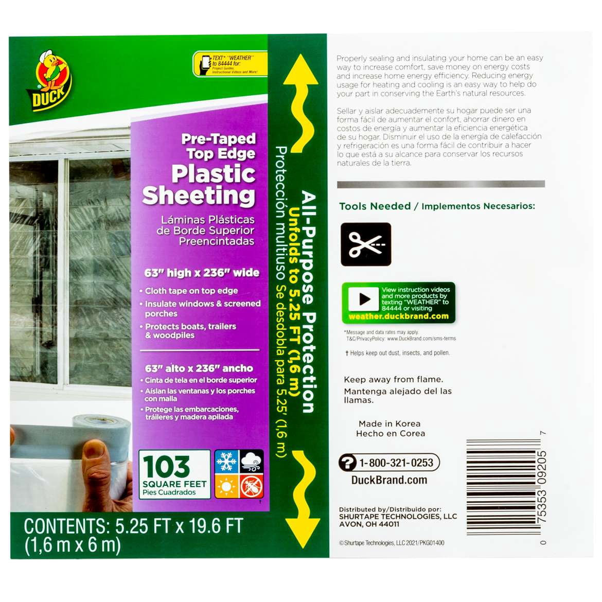 Duck® Brand Pre-Taped Top Edge Plastic Sheeting - 63 in. x 236 in.