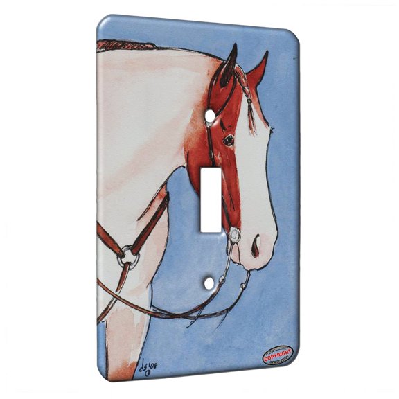 KuzmarK™ Single Gang Toggle Switch Wall Plate - Strawberry Roan Quarter Horse Art by Denise Every
