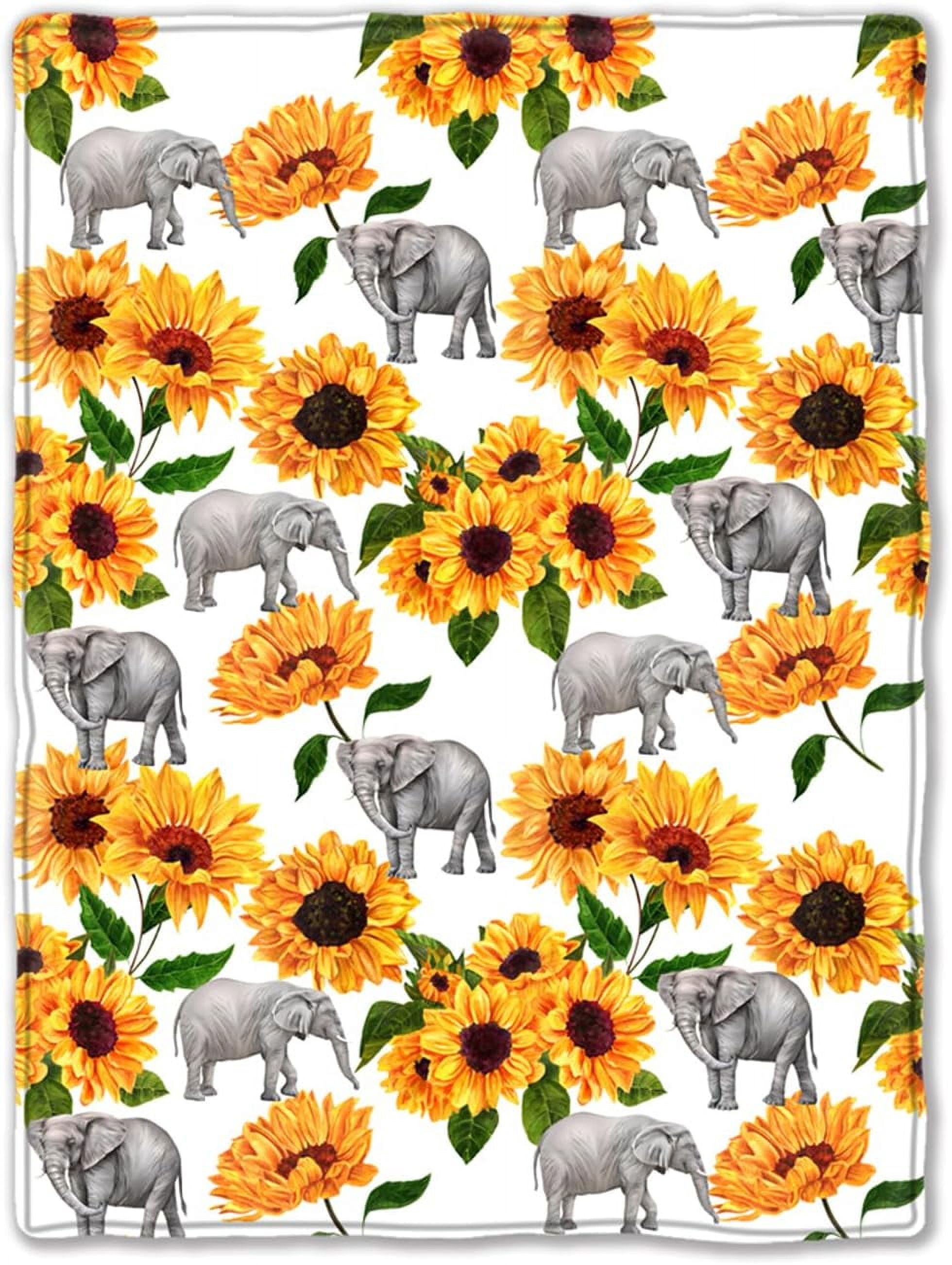 Elephant Sunflower Throw Blanket Warm Cozy Plush Bed Blankets for Sofa Couch Bedroom,Sunflower Elephant Gifts for Women Adults 50"X40"