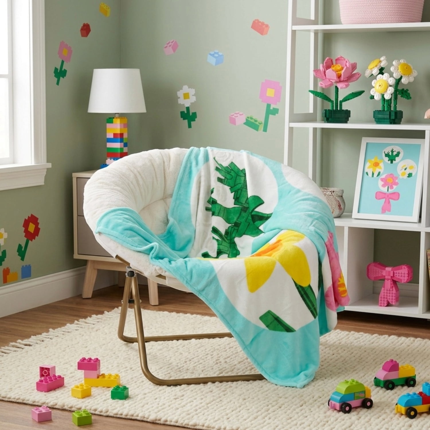 LEGO® Floral(s) Kids Silk Touch Throw Blanket, Floral Ribbon, Teal, LEGO®, 62" x 90"
