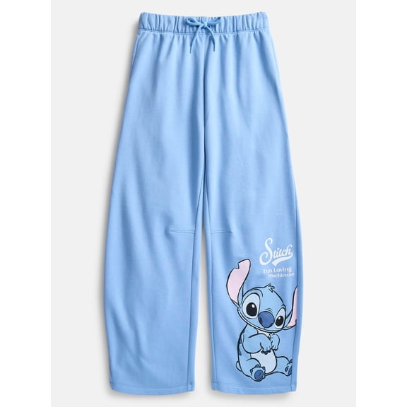 Lilo and Stitch Girls Graphic Barrel Fleece Pants, Sizes 4-16