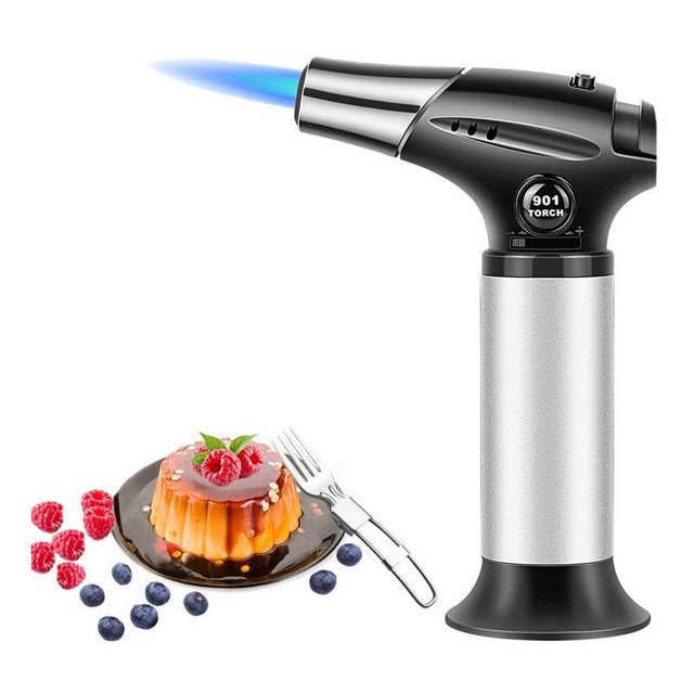 Kitchen Torch with Adjustable Flame, Ergonomic Design & Safety Lock for Professional Cooking - Crafted from Stainless Steel & Aluminum for Durability & Reliability