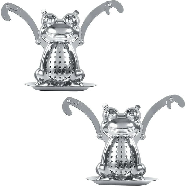 JANKOW 2PCS Fred Tea Frog Infuser, Frog Tea Maker, Soaking Machine, Stainless Steel Mesh Tea Filter, Animal Shaped Small Tea Filter Set, for Mugs, Teapots, Water Cups (Frog Shaped)