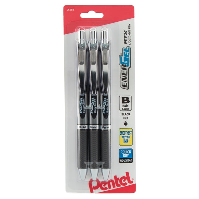Bolígrafo Pentel EnerGel RTX 1.0 mm Punta Gruesa Tinta Negra Paquete de 3
