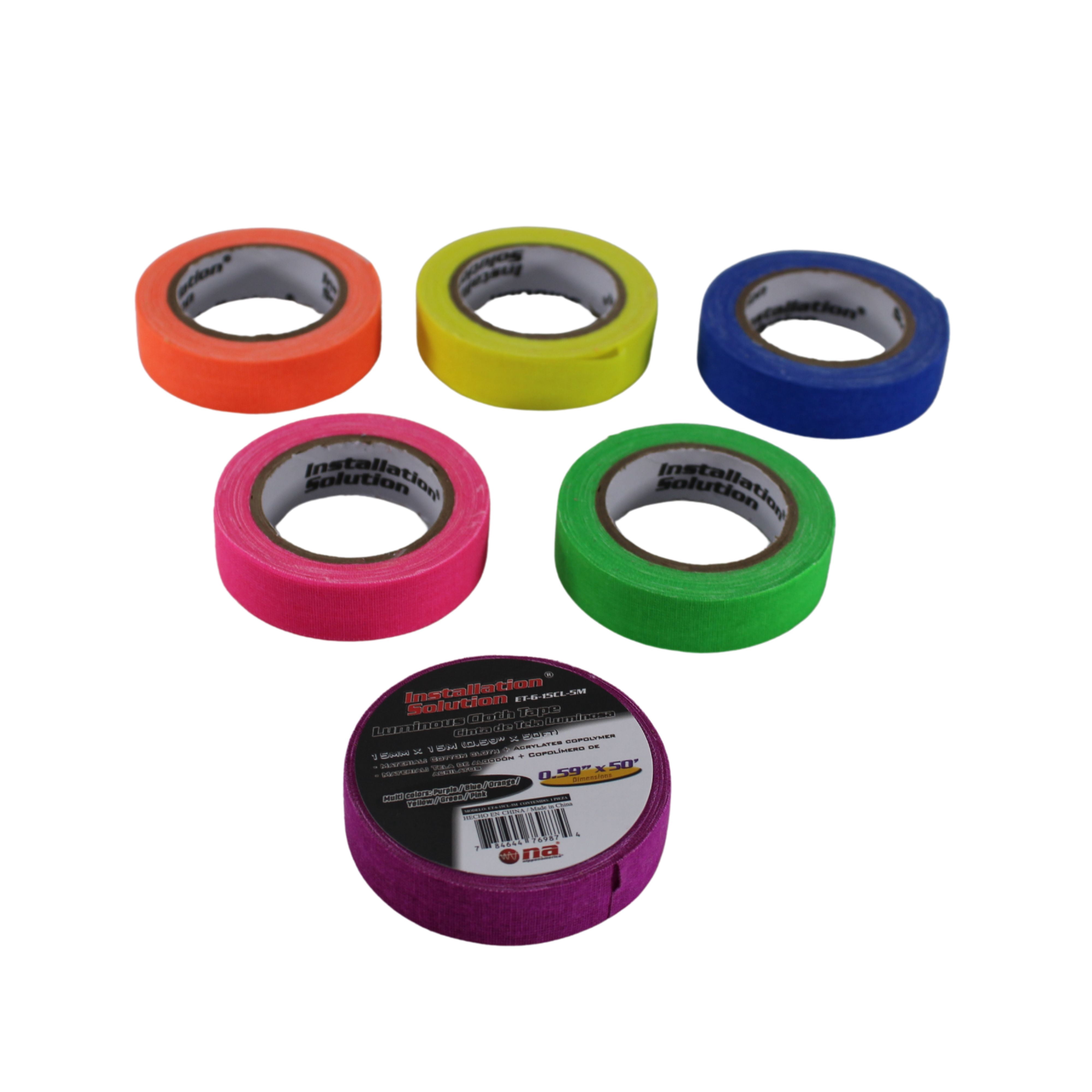 Multi-Color 0.59" x 50 Ft Luminous Cotton Cloth High Heat Harness Copolymer Tape