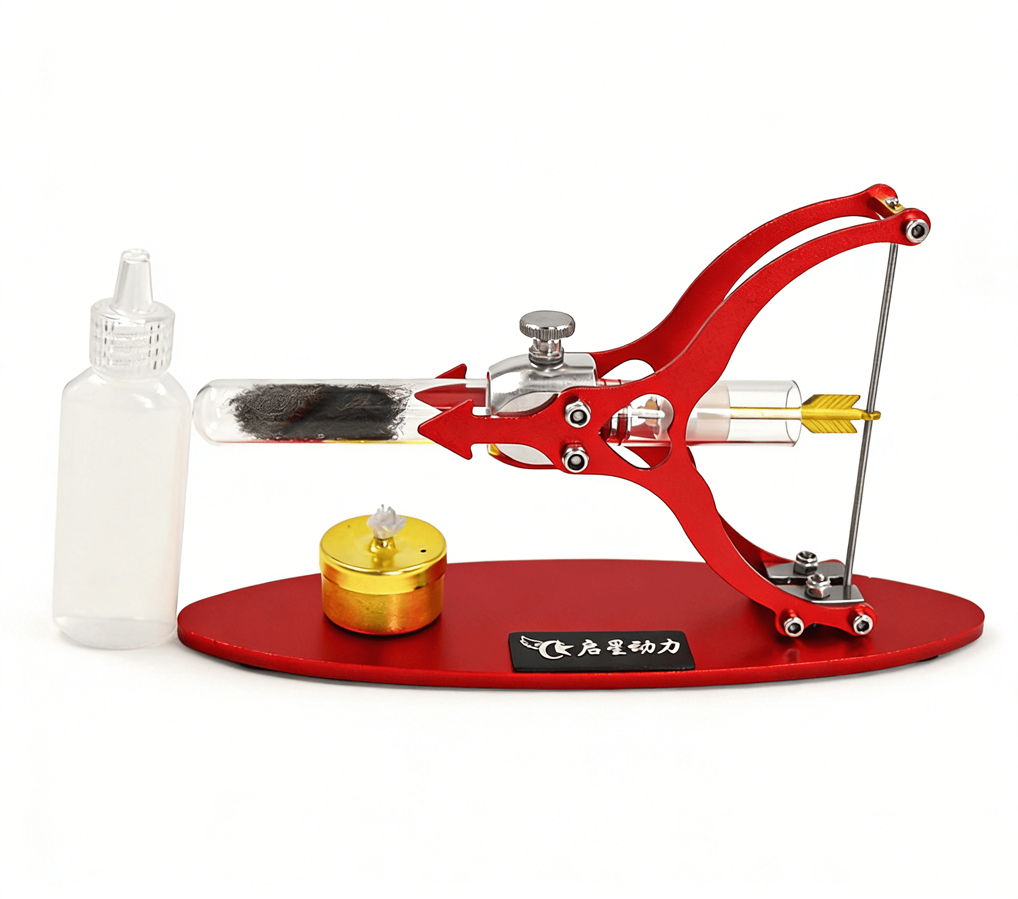 Cupid Arrow Stirling Engine Model, Heat Powered Aluminum Alloy Motor Engine with Transparent Cylinder, Thermodynamics Demonstration Desktop Decor & Romantic Gift