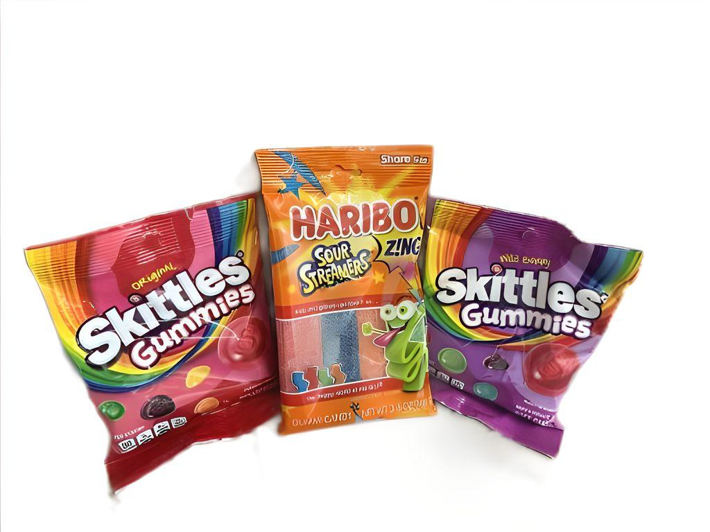 Candy Varity Box 12 Pack Skittle Gummy's Original and Wild Berry Along with Haribo Streamers