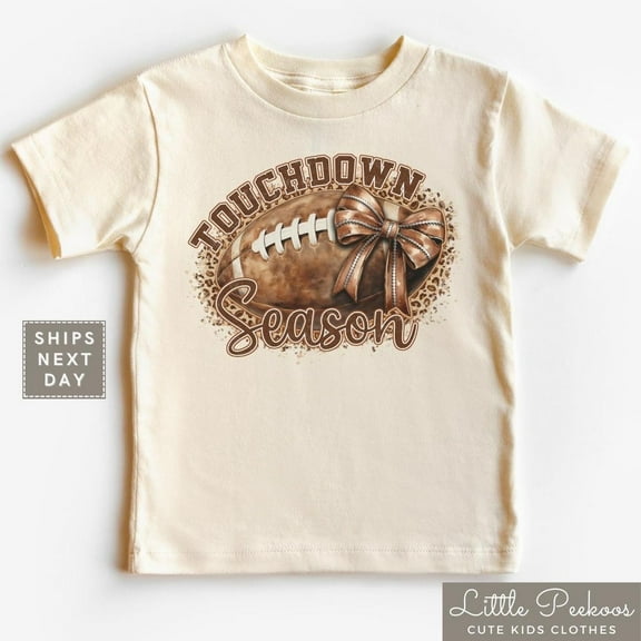 Girls Football Toddler Shirt - Touchdown Season Kids Shirt - Coquette Bow Football Kids T-Shirt TODDLER SHORT SLEEVE TEE BELLA CANVAS 3001T