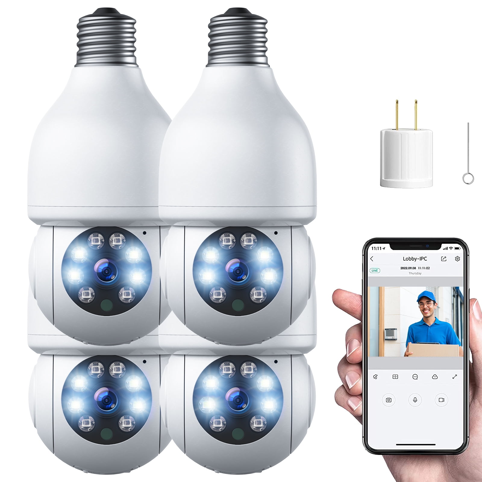 TOGUARD E27 Dome Light Bulb Camera 2.4G WiFi 1080P Security Camera